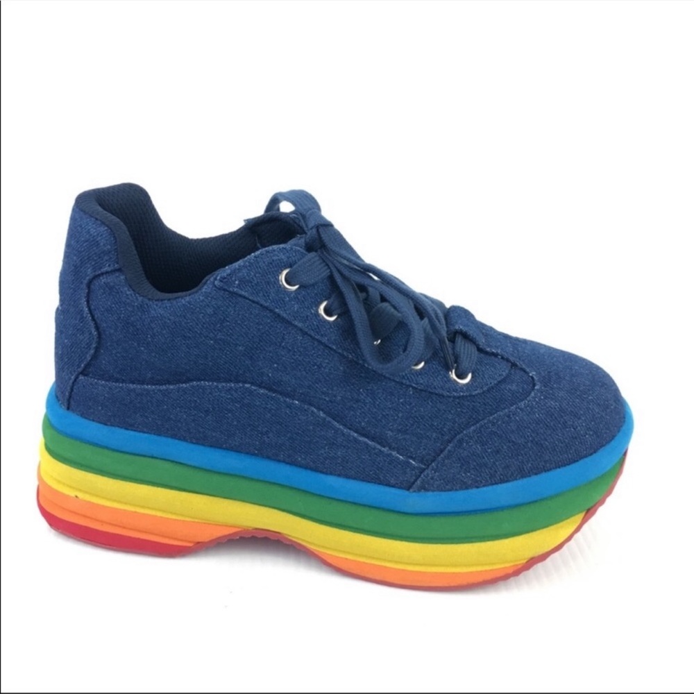 Jeffrey Campbell Brainy Rainbow PRIDE Denim Platform 5
